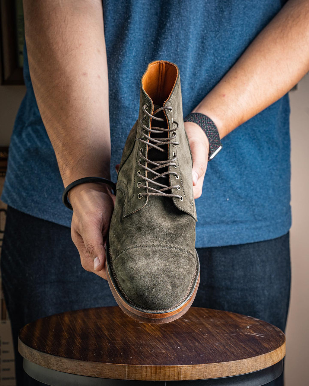 Green Suede Elysia Lace Up Toe Cap Boots - AW24
