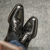 Norwegian Welted Black Leather Madeira Lace Up Derby Shoes 