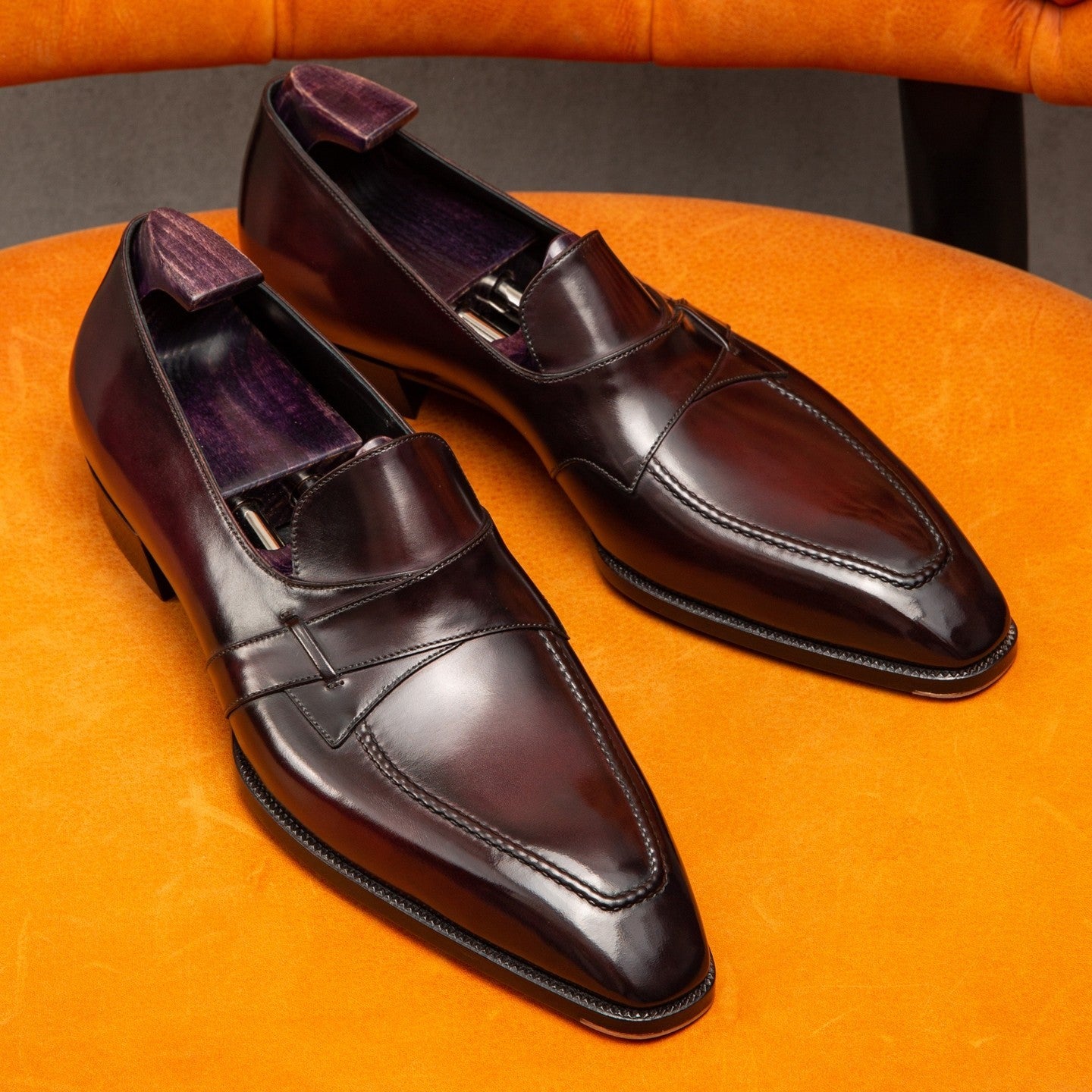 Brown Leather Ibiza Slip On Crossed Component Loafers 