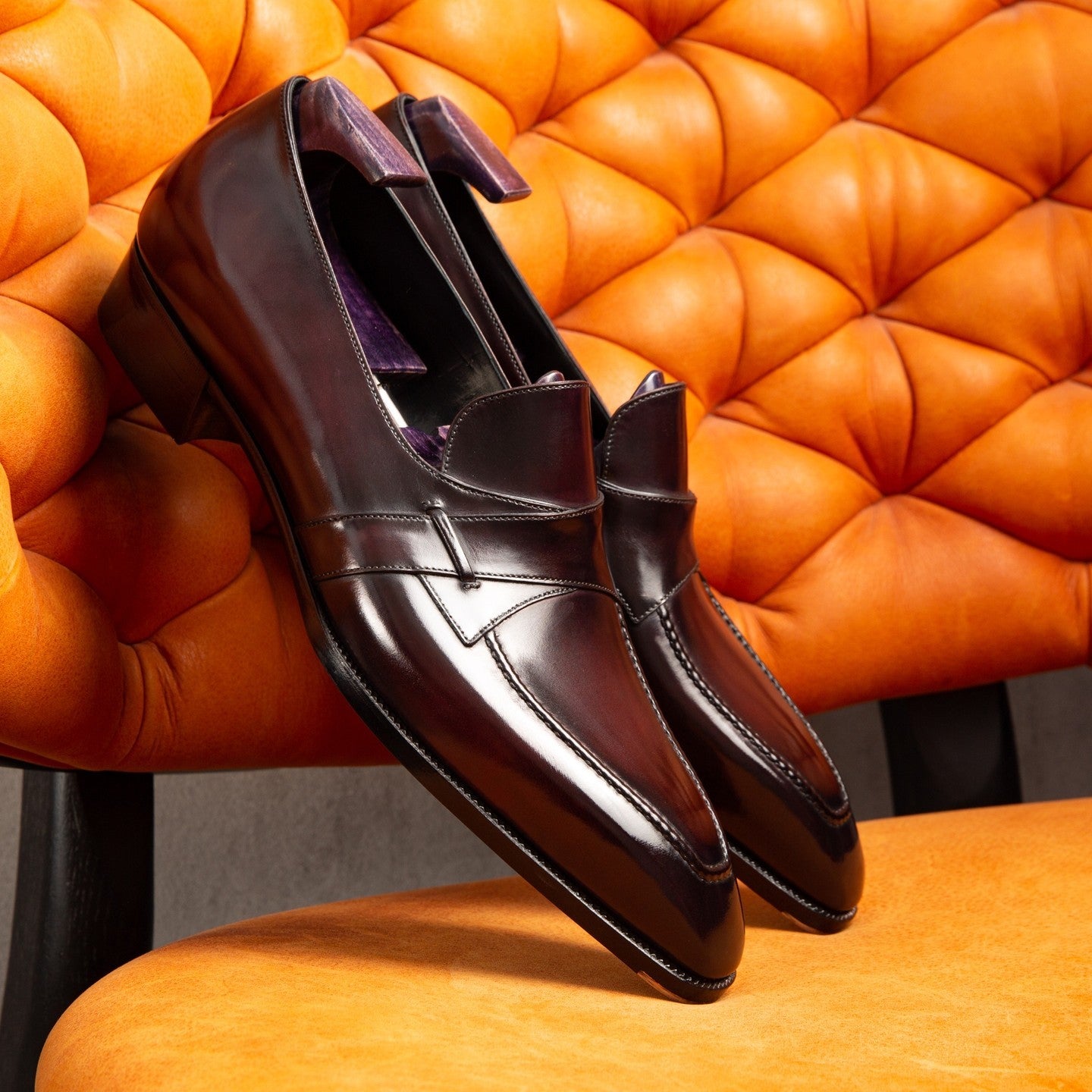 Brown Leather Ibiza Slip On Crossed Component Loafers 
