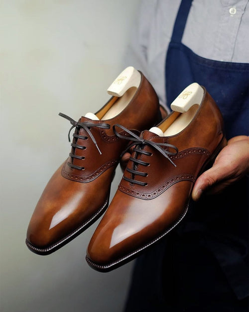 Height Increasing Tan Leather Elowen Brogue Oxfords - Formal Shoes - SS23