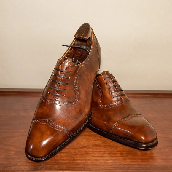 Tan Leather Sardinia Brogue Toe Cap Adelaide Oxford Shoes 