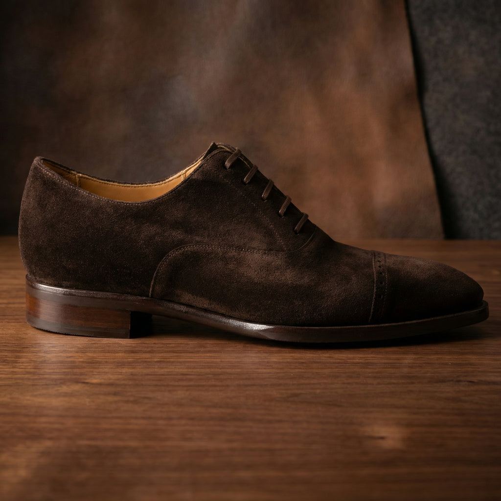 Height Increasing Brown Suede Eastney Toe Cap Oxfords