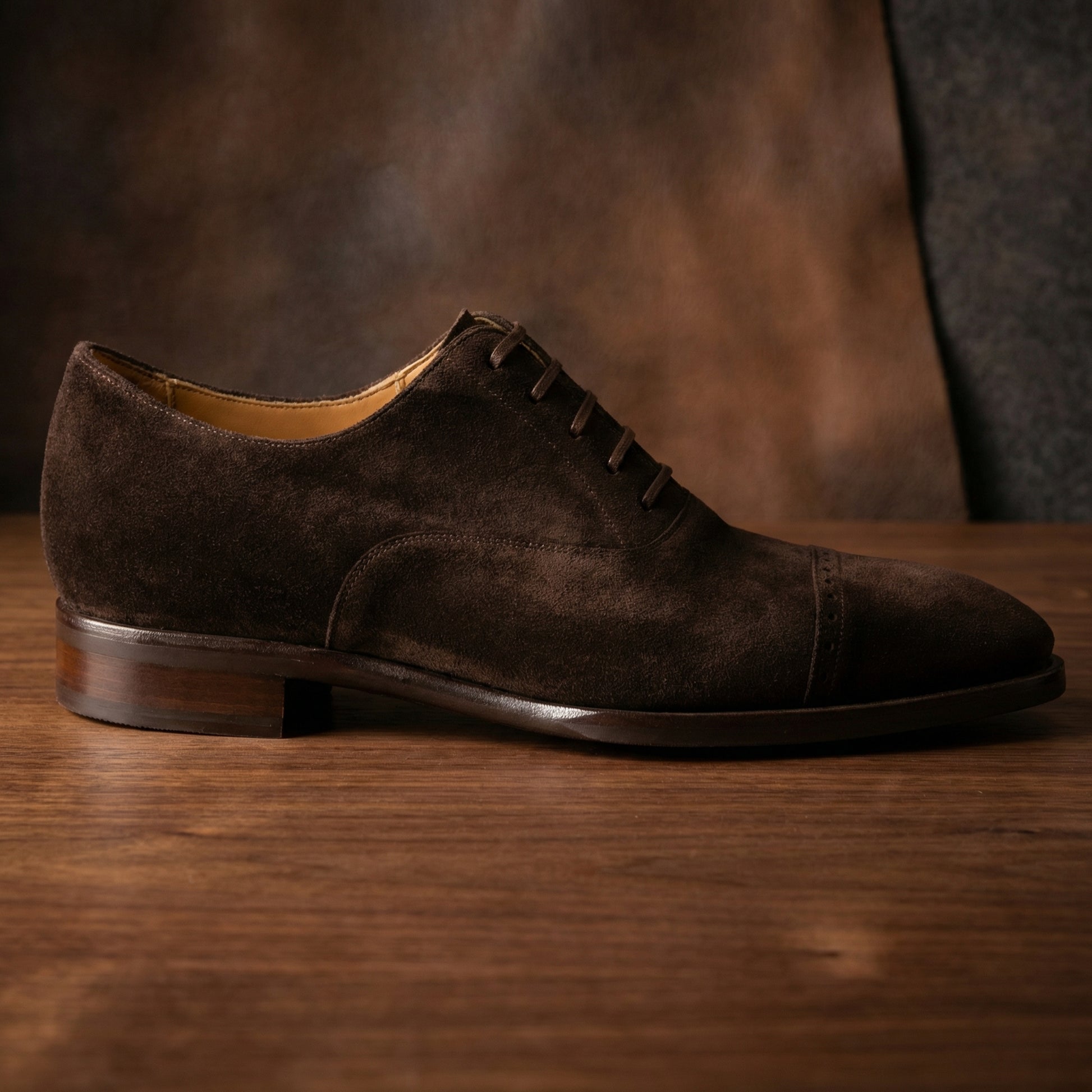 Height Increasing Brown Suede Eastney Toe Cap Oxfords