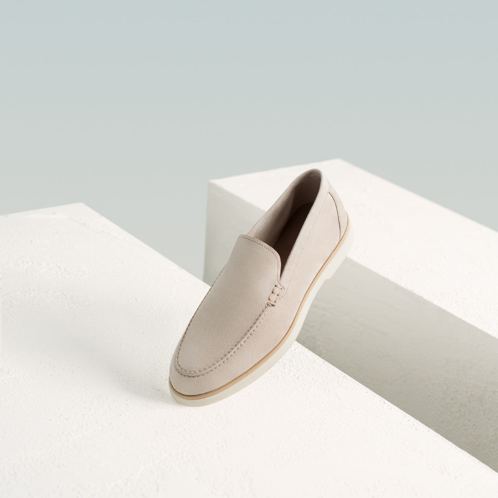 Luxury Edition - Artisian Made Off White Italian Suede Quirin Loafers with White Soles - Summer 2024 Collection