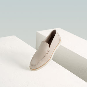 Off White Suede Quirin Loafers with White Soles - Summer 2024 Collection