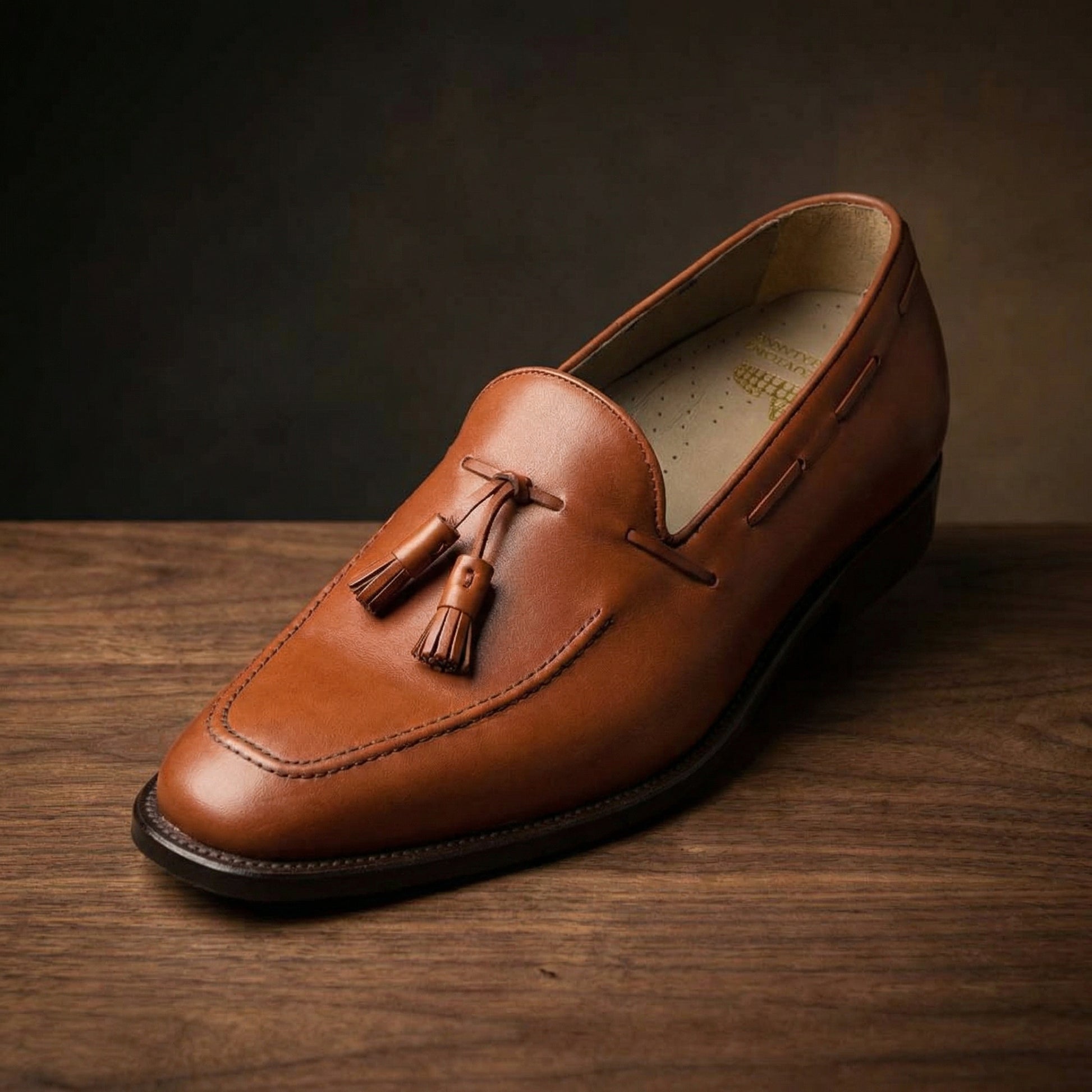 Height Increasing Tan Leather Stanley Tassel Loafers