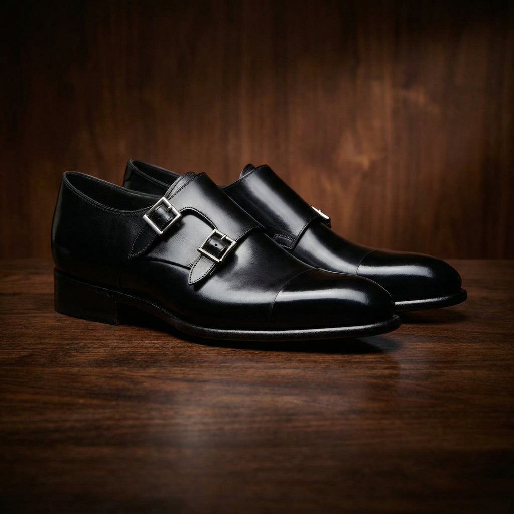 Height Increasing Black Leather Castle Monk Straps