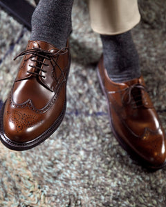 Tan Leather Wamria Brogue Wingtip Derby Shoes