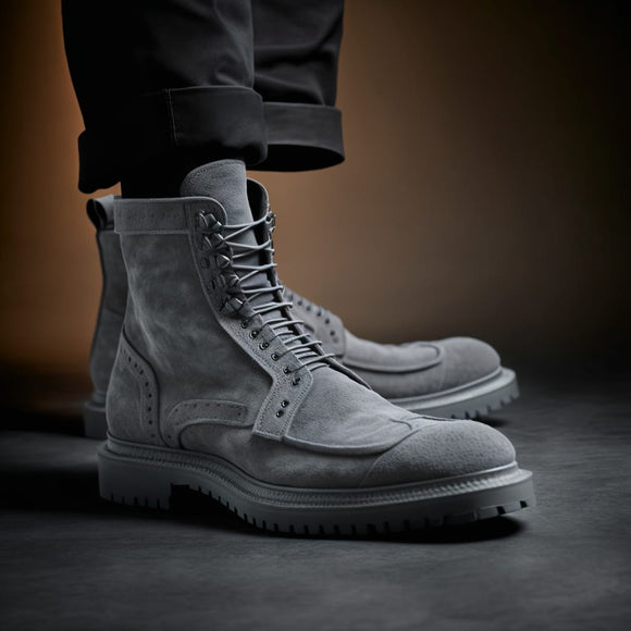 Grey Suede Brooks Chunky Hiking Combat Boots - AW24 - Hiking and Trekking Boots