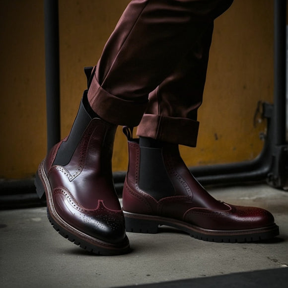 Burgundy Brown Leather Winifred Chunky Chelsea Boots 