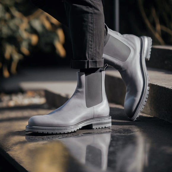 Grey Leather Owen Chunky Chelsea Boots 