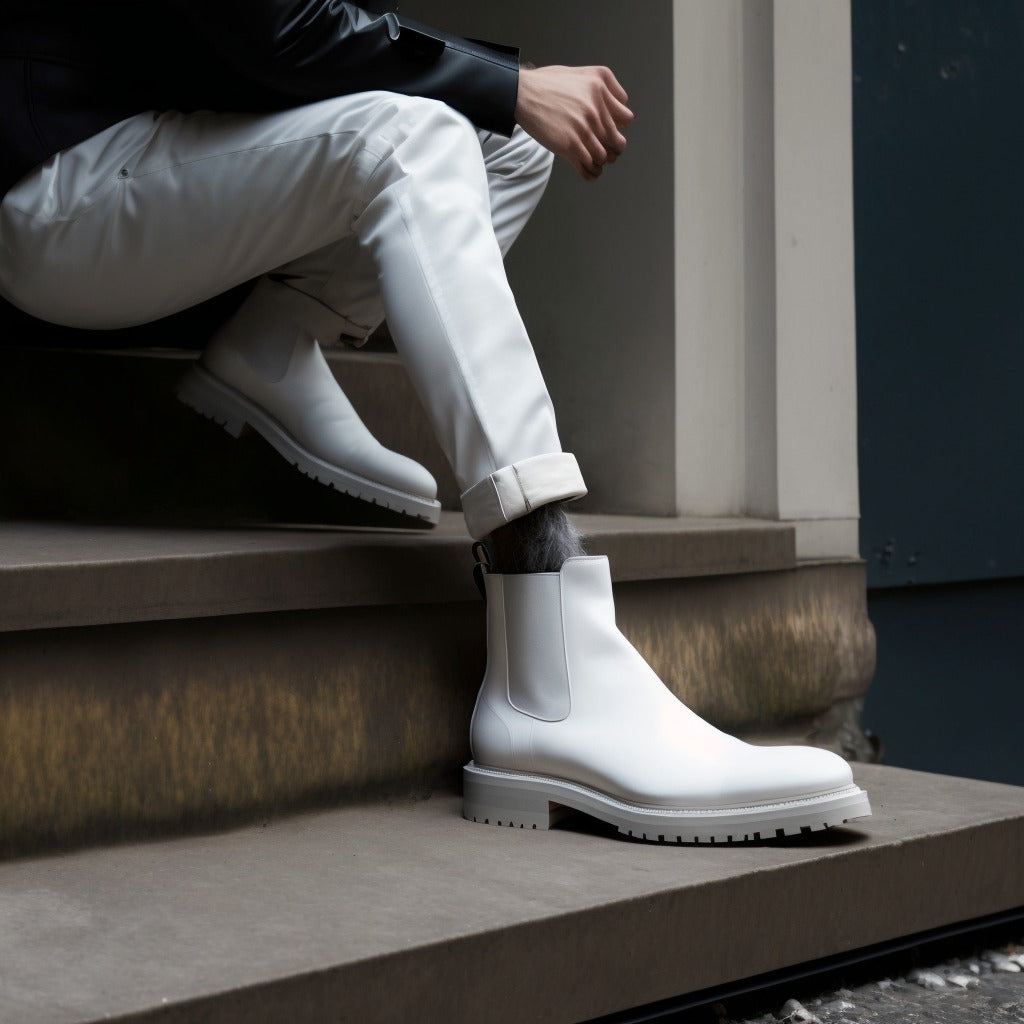 White Leather Owen Chunky Chelsea Boots - Summer 2024 Collection