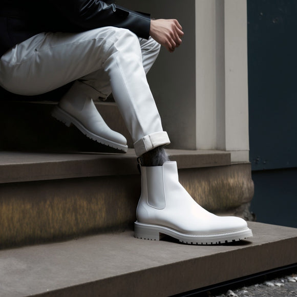 White Leather Owen Chunky Chelsea Boots - AW24