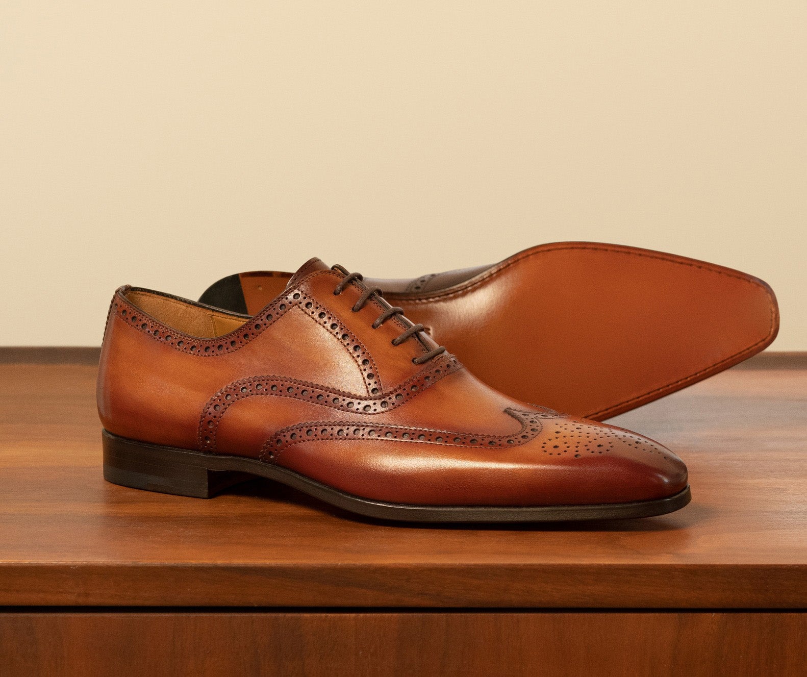 Tan Leather Simeon Lace Up Bogue Wingtip Oxfords