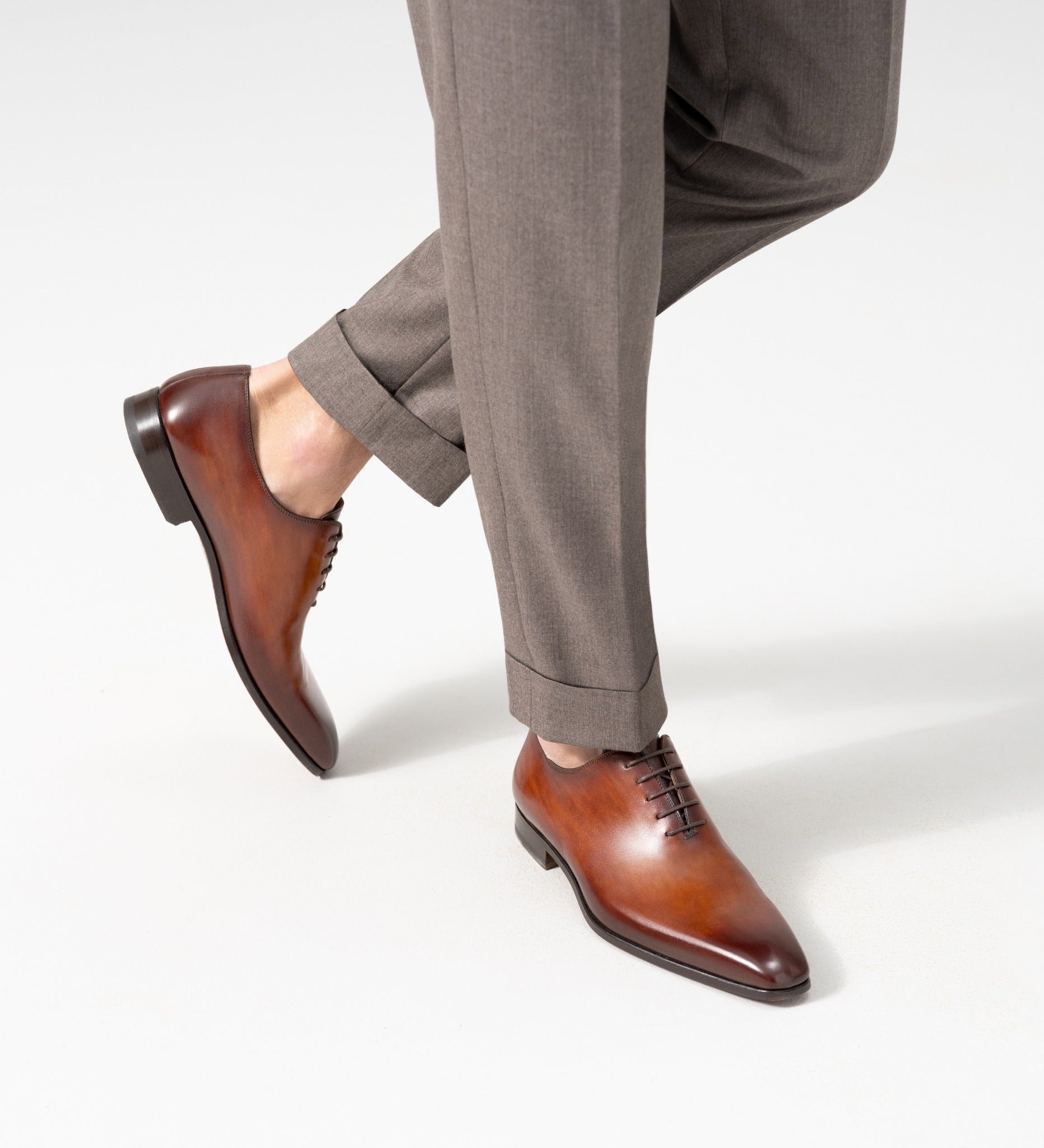 Tan Leather Lucius Lace Up Whole Cut Oxfords