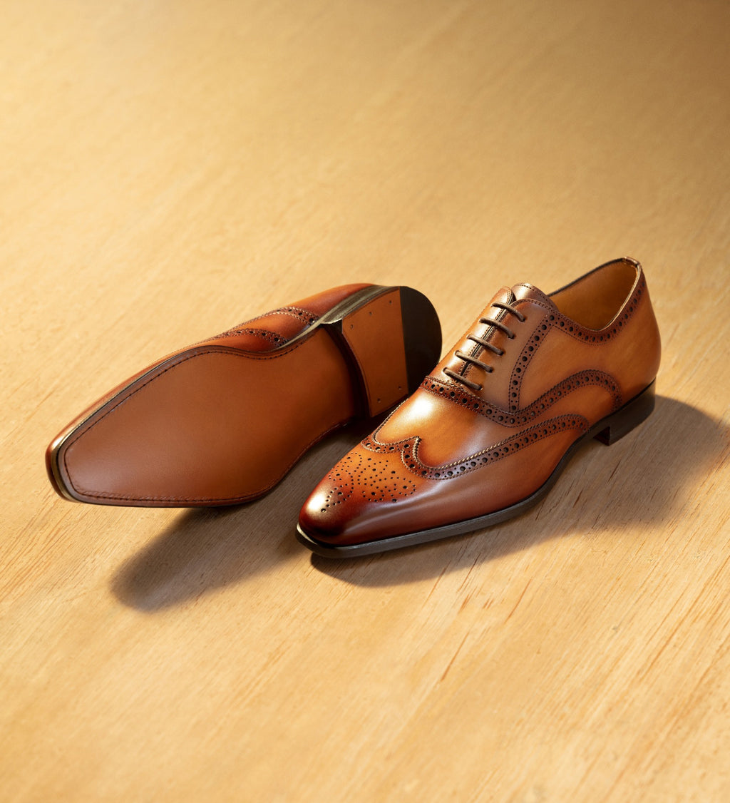Tan Leather Simeon Lace Up Bogue Wingtip Oxfords