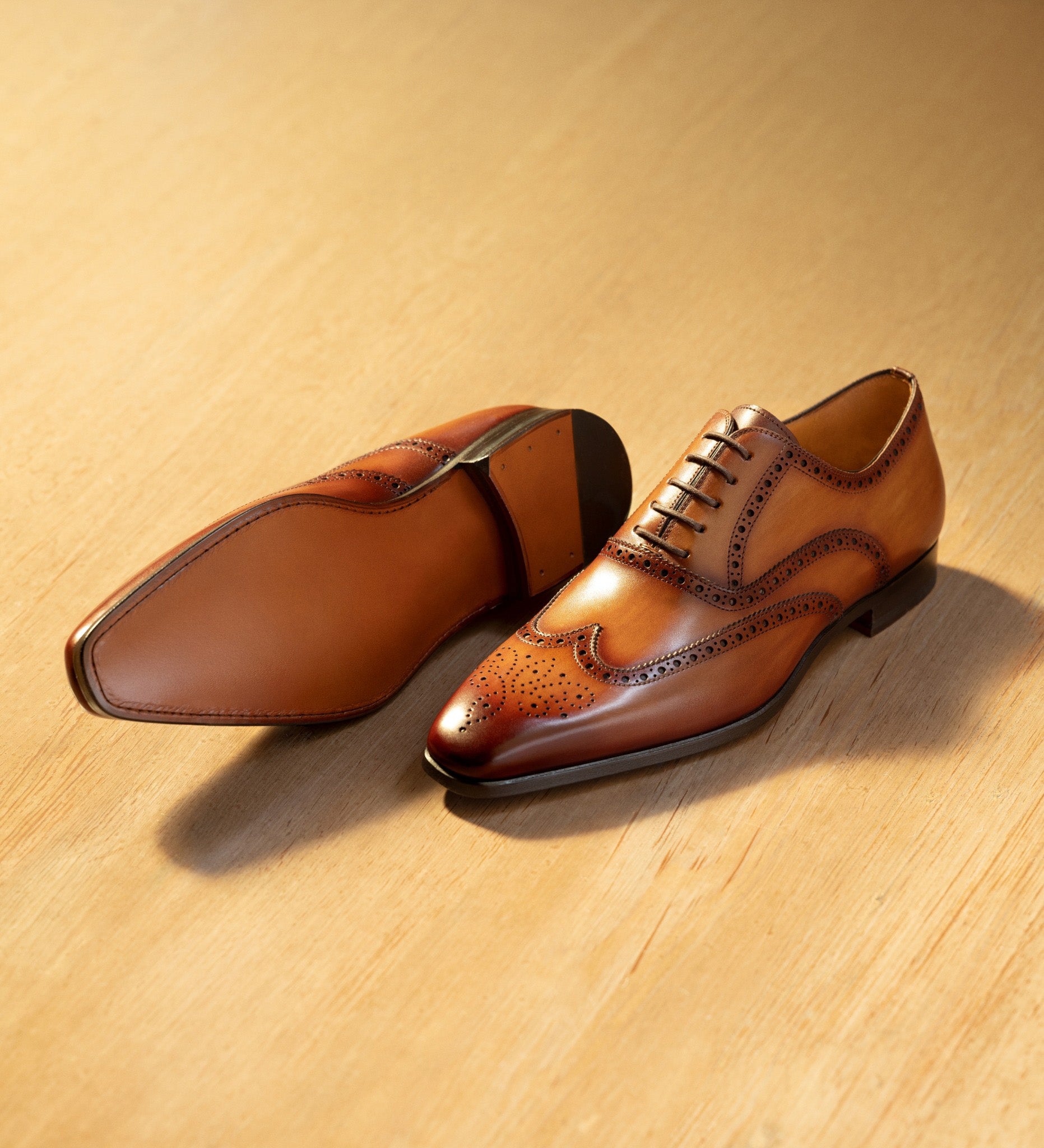 Tan Leather Simeon Lace Up Bogue Wingtip Oxfords