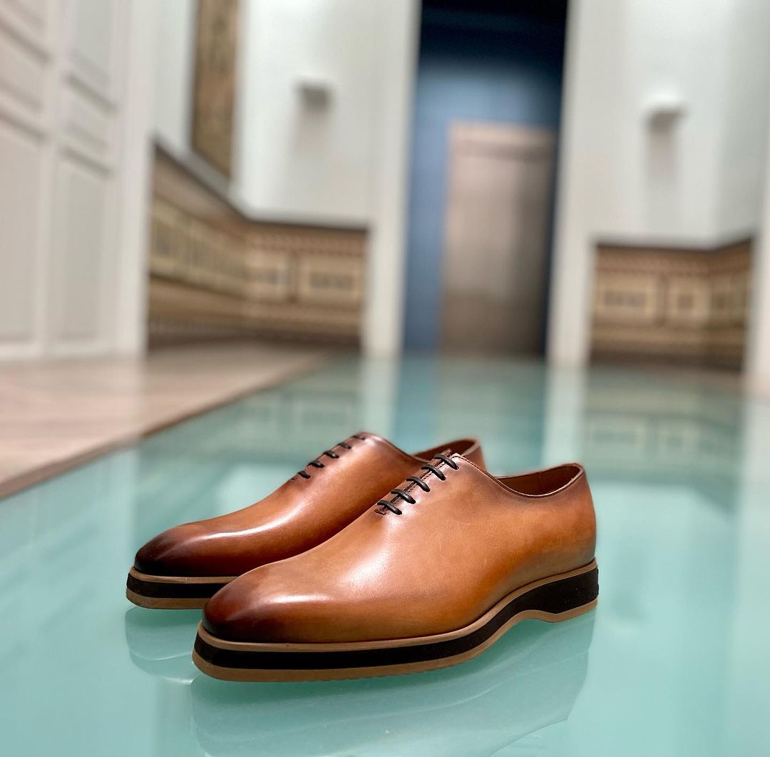 Tan Leather Almeria Whole Cut Oxford Shoes