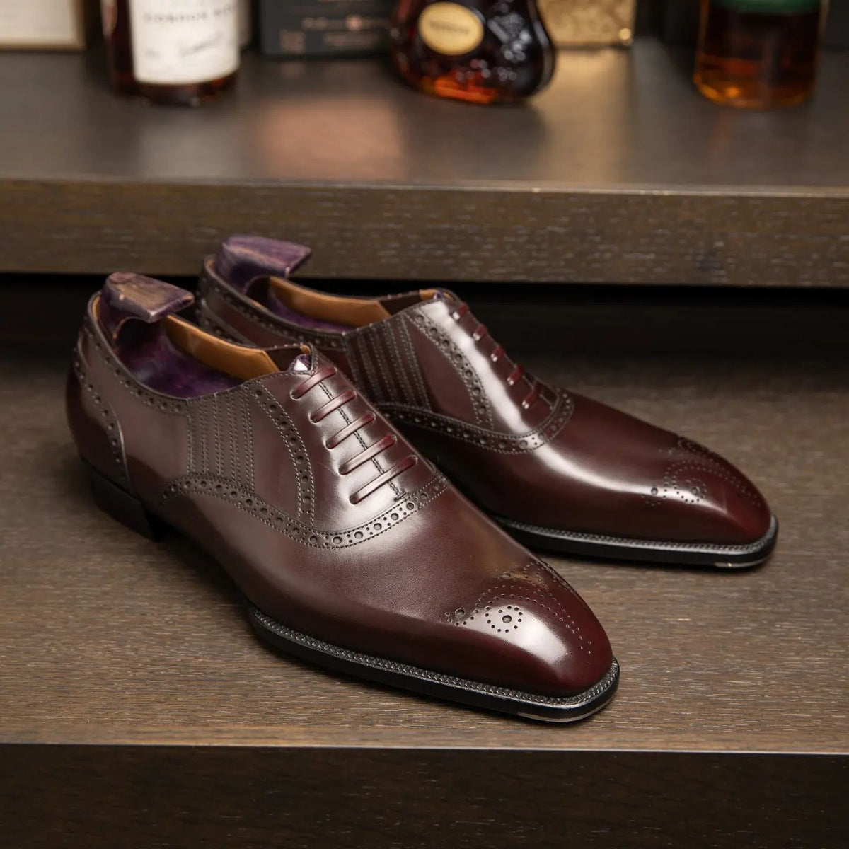 Brown Leather Cuenca Brogue Slip On Oxford Shoes - AW24 – Costoso Italiano