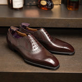 Brown Leather Cuenca Brogue Slip On Oxford Shoes
