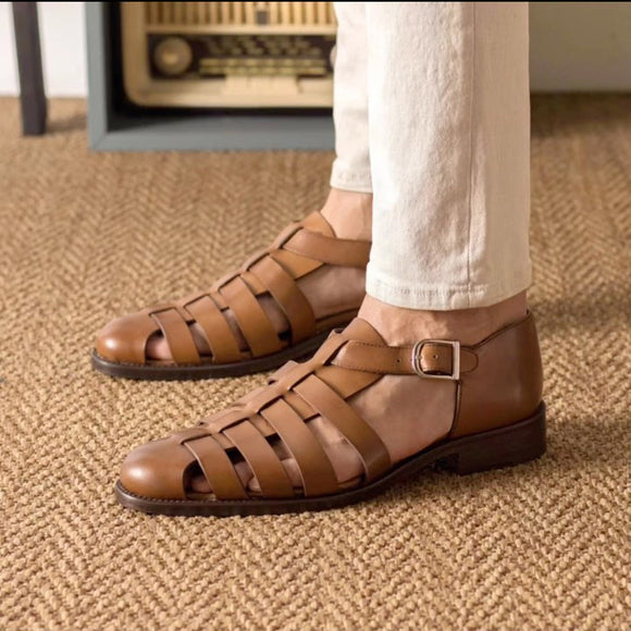 Tan Leather Leon Slip On Buckle Sandal Loafers