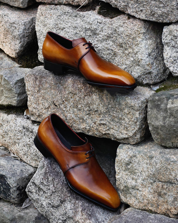 Tan Leather Galicia Lace Up Derby Shoes 