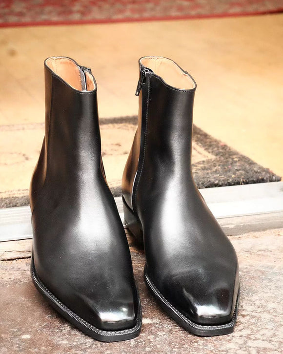 Black Leather Mirielle Slip On Zipper Boots for Men