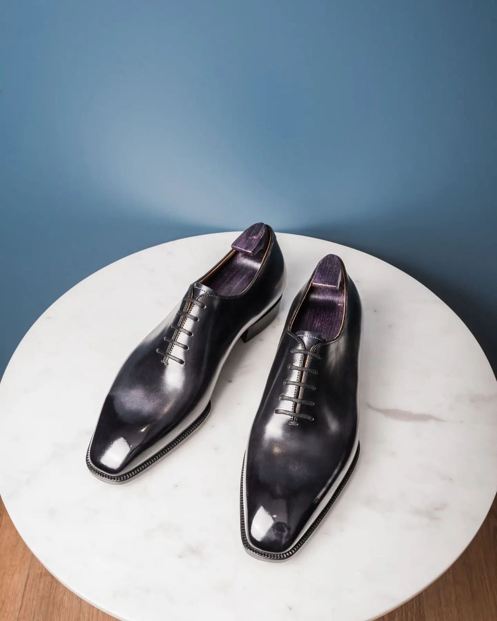 Black Patina Leather Nemria Whole Cut Oxfords 