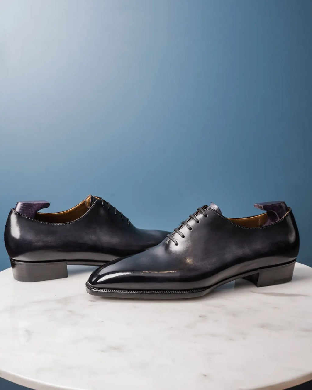 Black Patina Leather Nemria Whole Cut Oxfords 
