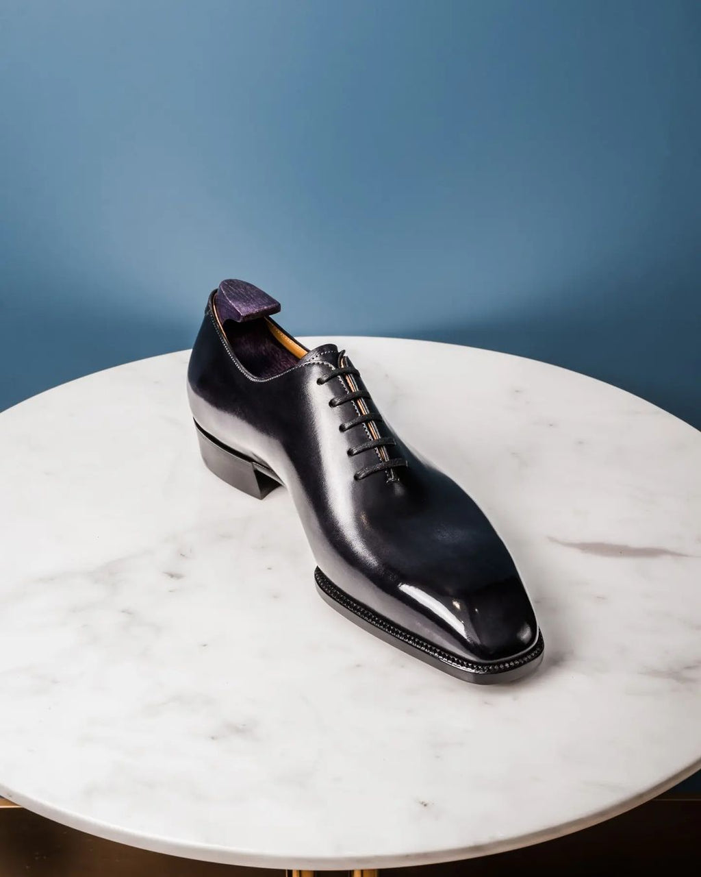 Black Patina Leather Nemria Whole Cut Oxfords 