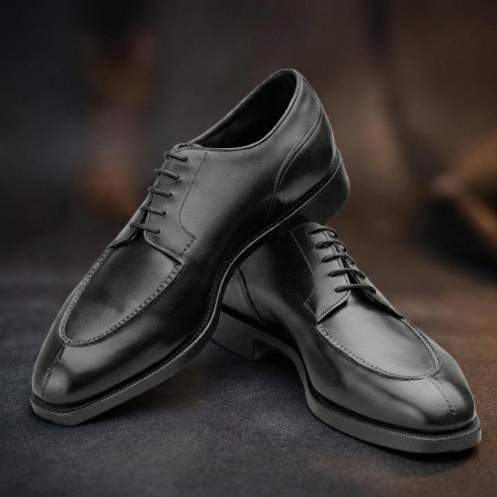 Height Increasing Black Leather Hamlet Derby Shoes