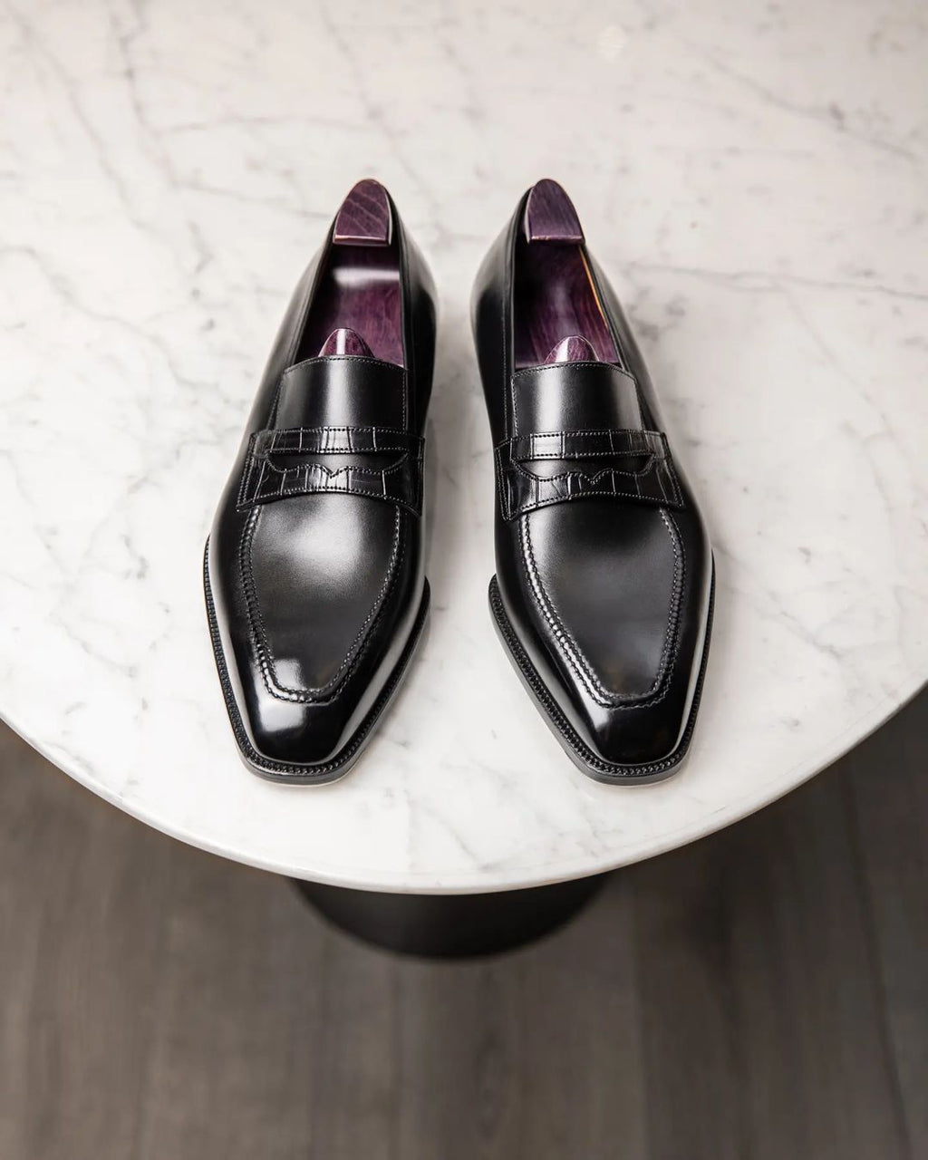 Black Leather Verona Slip On Penny Loafers