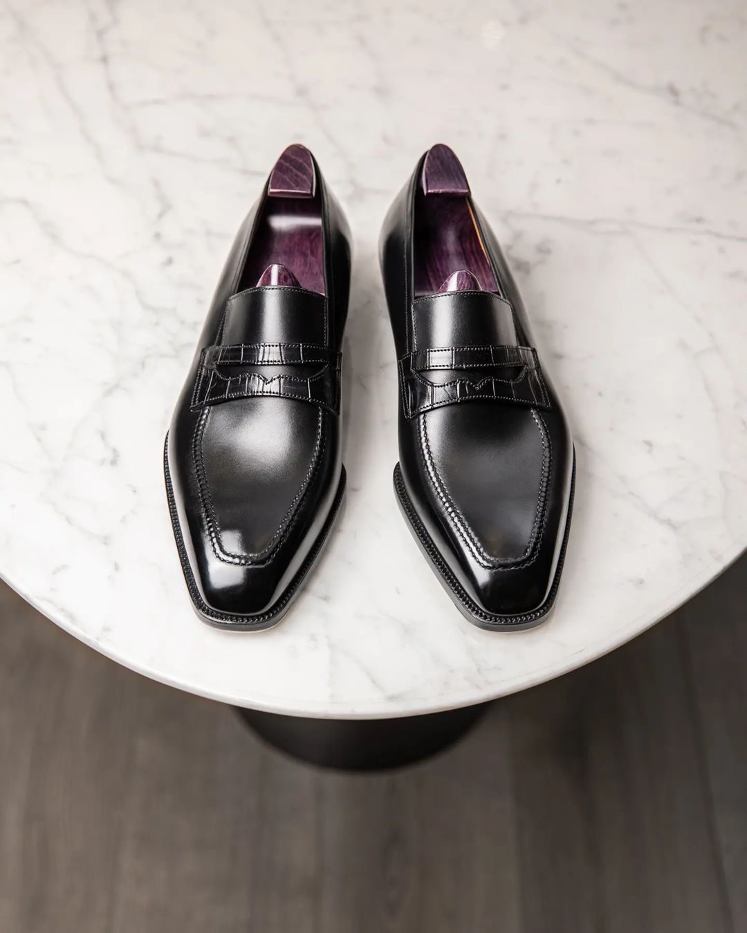 Black Leather Verona Slip On Penny Loafers