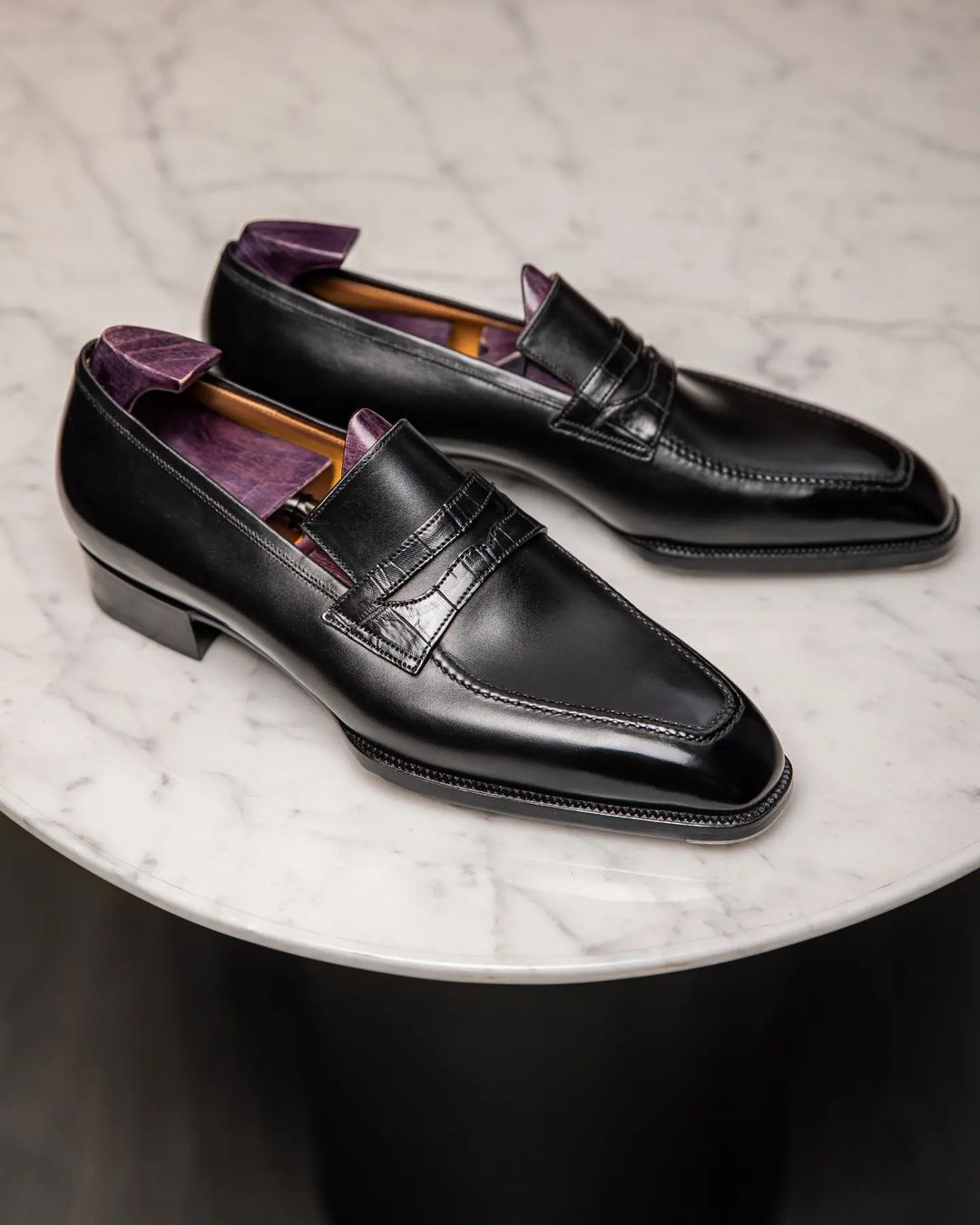 Black Leather Verona Slip On Penny Loafers