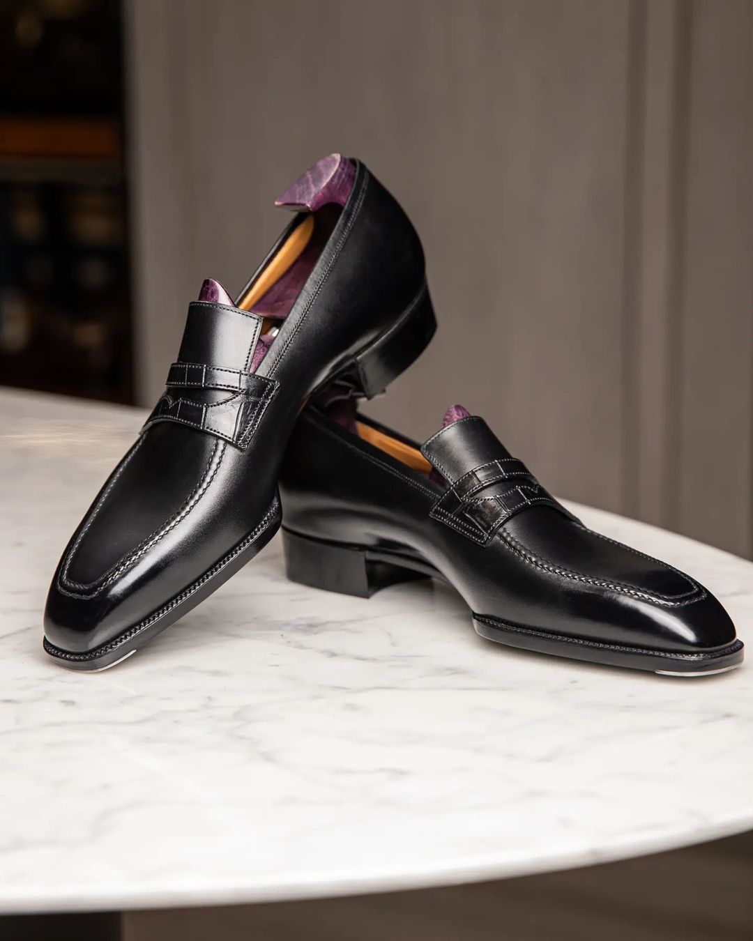 Black Leather Verona Slip On Penny Loafers