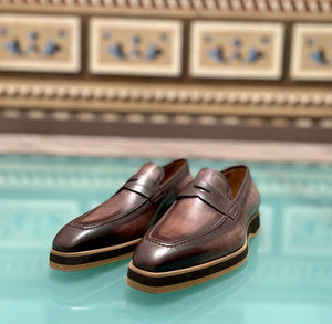 Brown Leather Palermo Slip On Penny Loafers