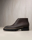 Norwegian Welted Brown Leather Pernik Chukka Chunky Boots with Track Sole