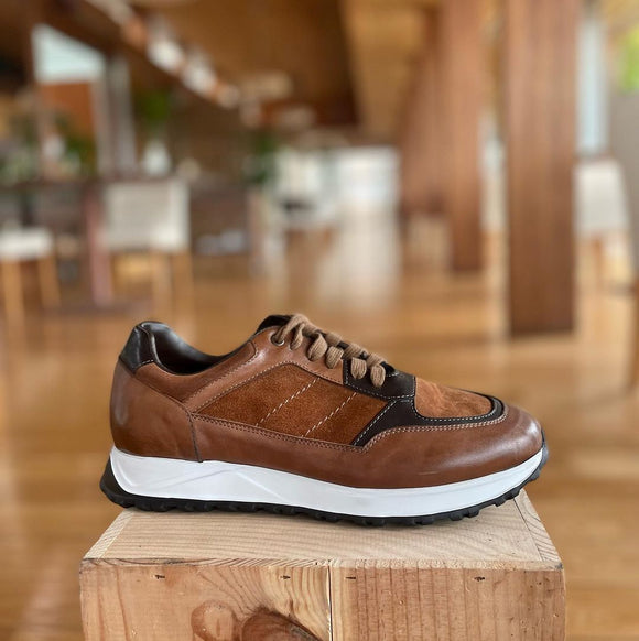 Tan Leather Varese Lace Up Running Sneaker Shoes