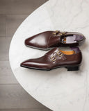 Brown Leather Valencia Buckle Double Monk Straps