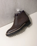 Norwegian Welted Brown Leather Pernik Chukka Chunky Boots with Track Sole