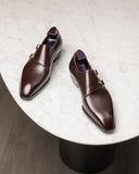 Brown Leather Valencia Buckle Double Monk Straps