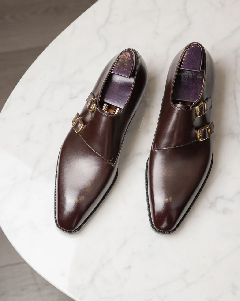 Brown Leather Valencia Buckle Double Monk Straps