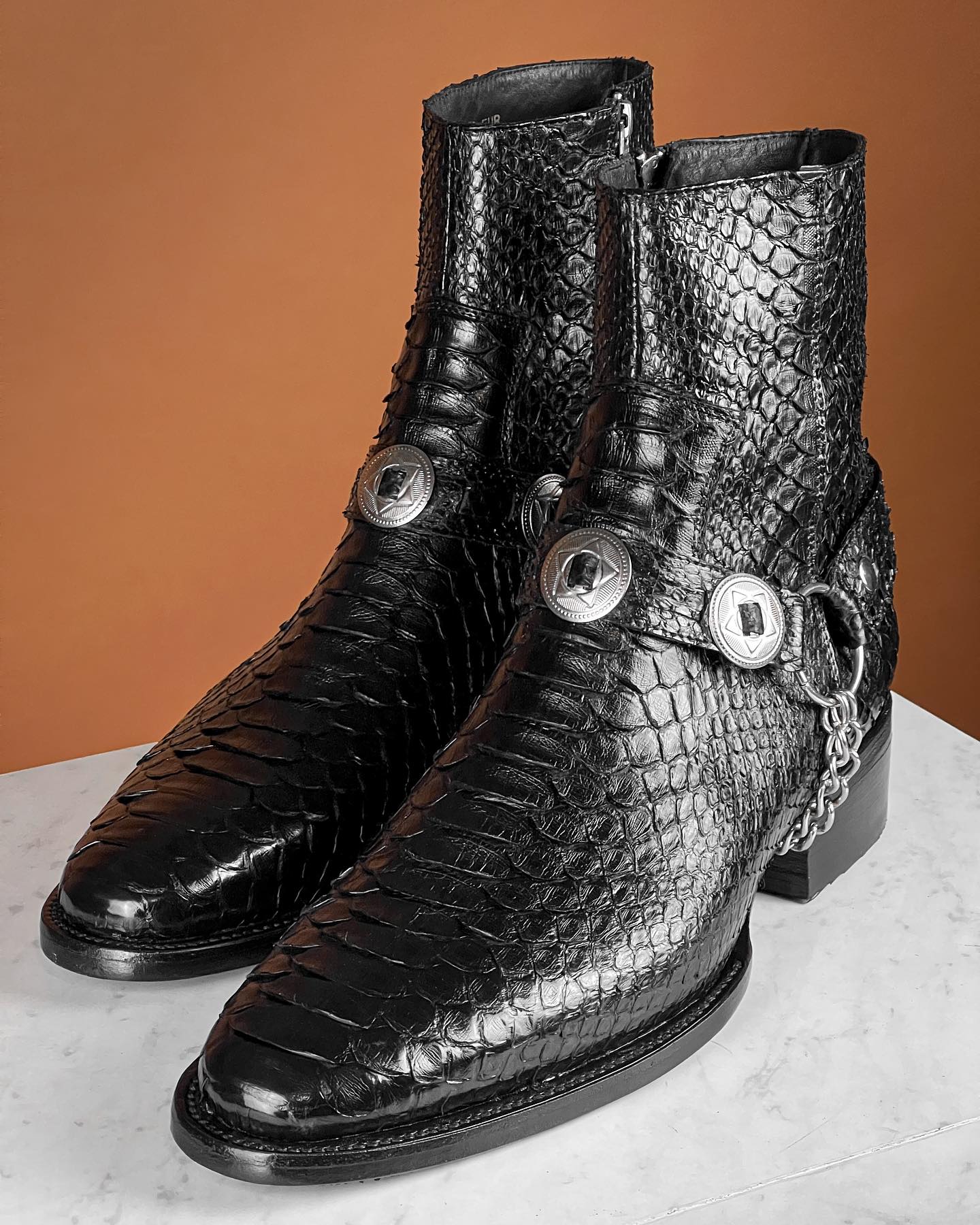Black Crocodile Print Leather Ravien Harness Chelsea Boots