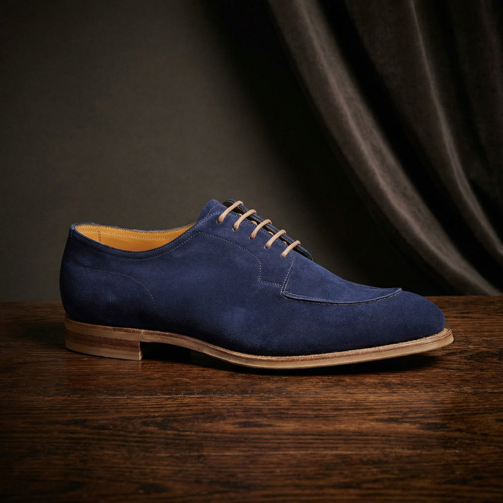 Navy Blue Suede Hamlet Derby Shoes
