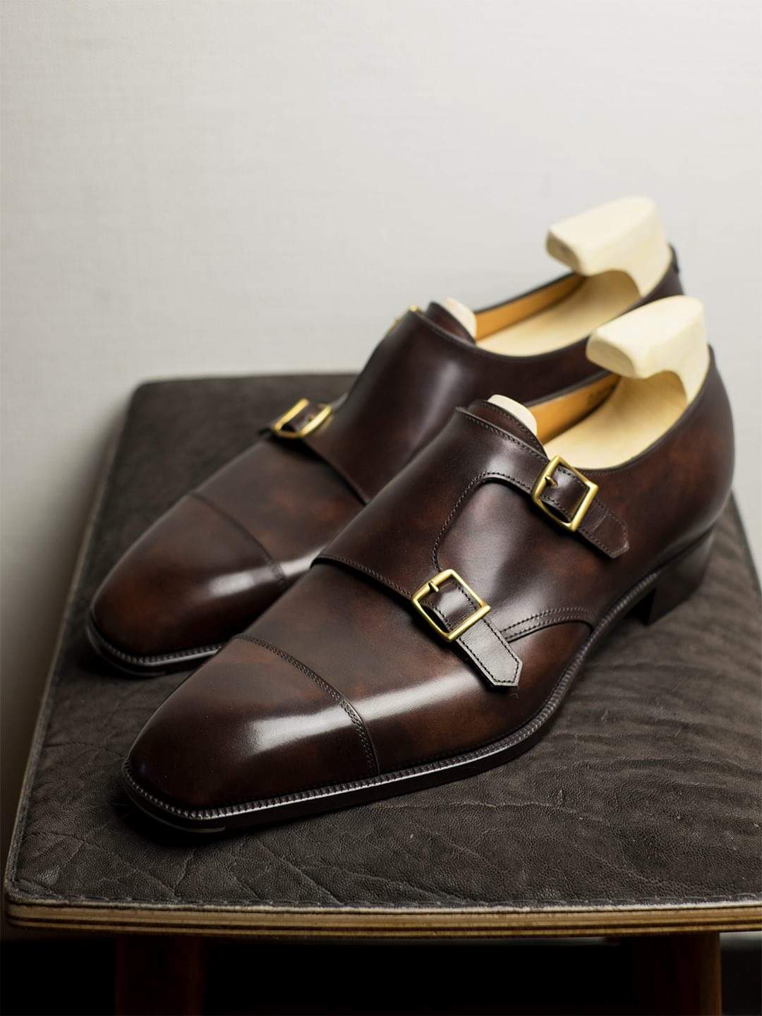 Brown Leather Lysander Toe Cap Monk Straps