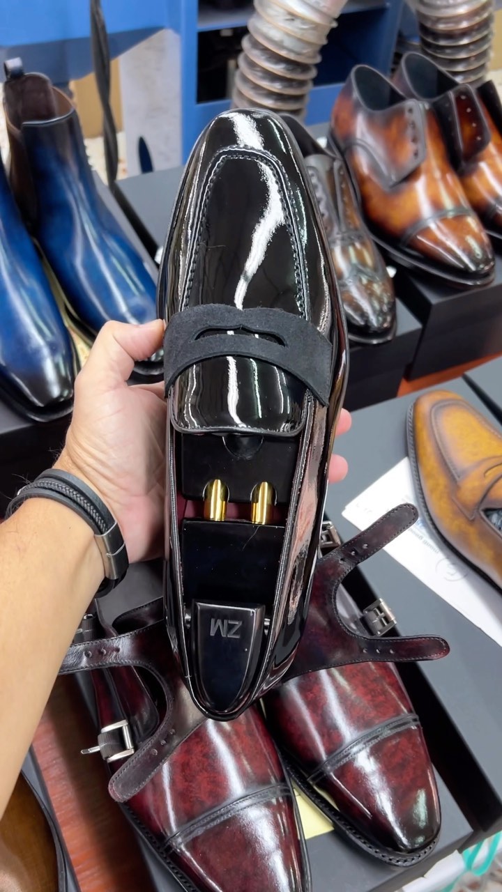 Black Shiny Patent Leather Purwich Slip On Shiny Patent and Suede Loafers - AW24