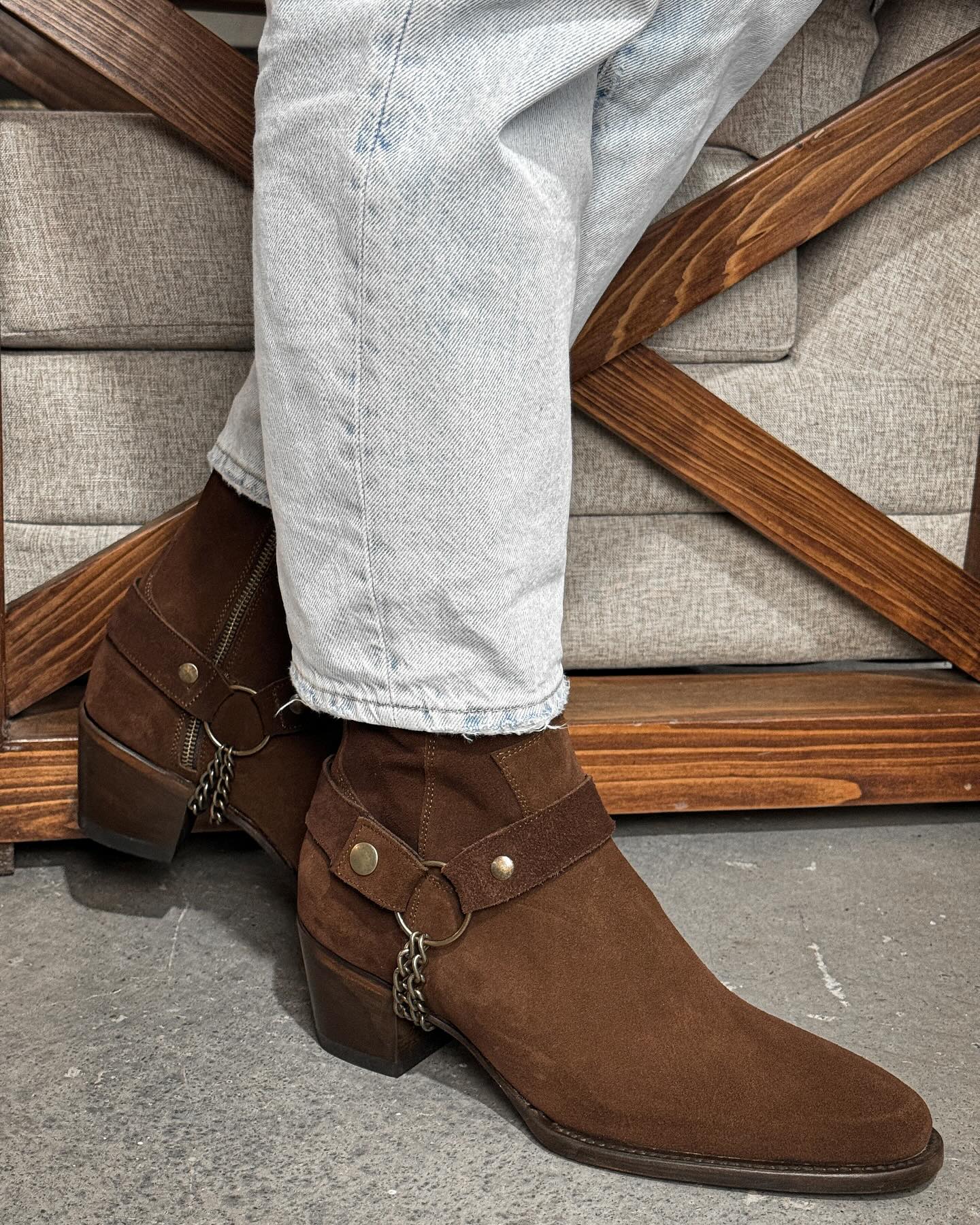 Brown  Suede Leather Ravien Harness Chelsea Boots