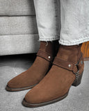 Brown  Suede Leather Ravien Harness Chelsea Boots
