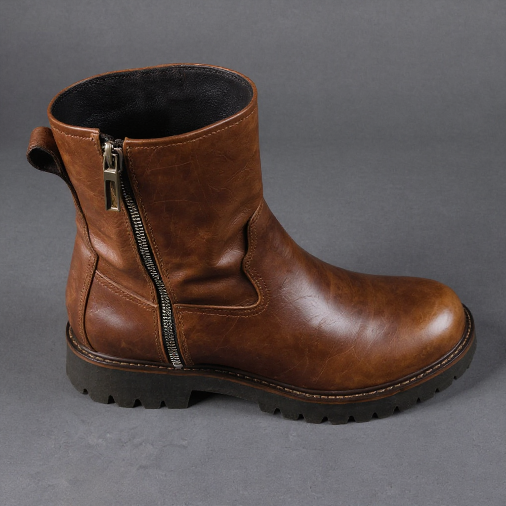 Brown Leather Massimiliano With Thick Sole Zipper Boots